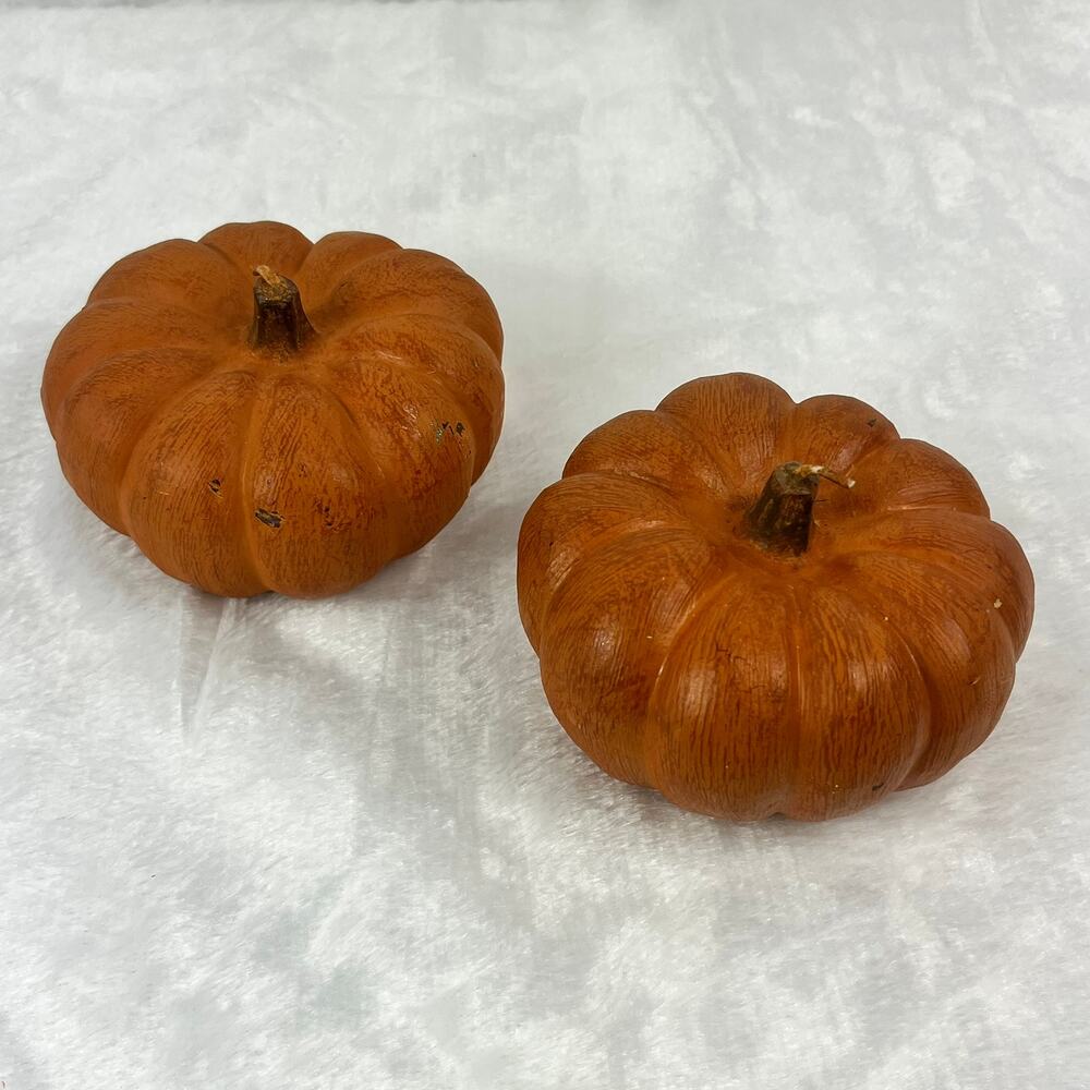 Pair Rustic Pumpkin-Shaped Candles Burnt Orange Fall Harvest Unscented Wax Décor
